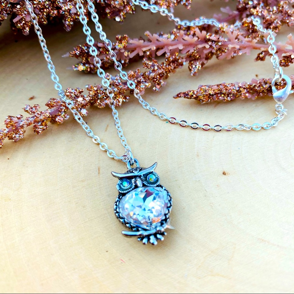 Cute Swarovski Owl Pendant Silver Necklace Charm